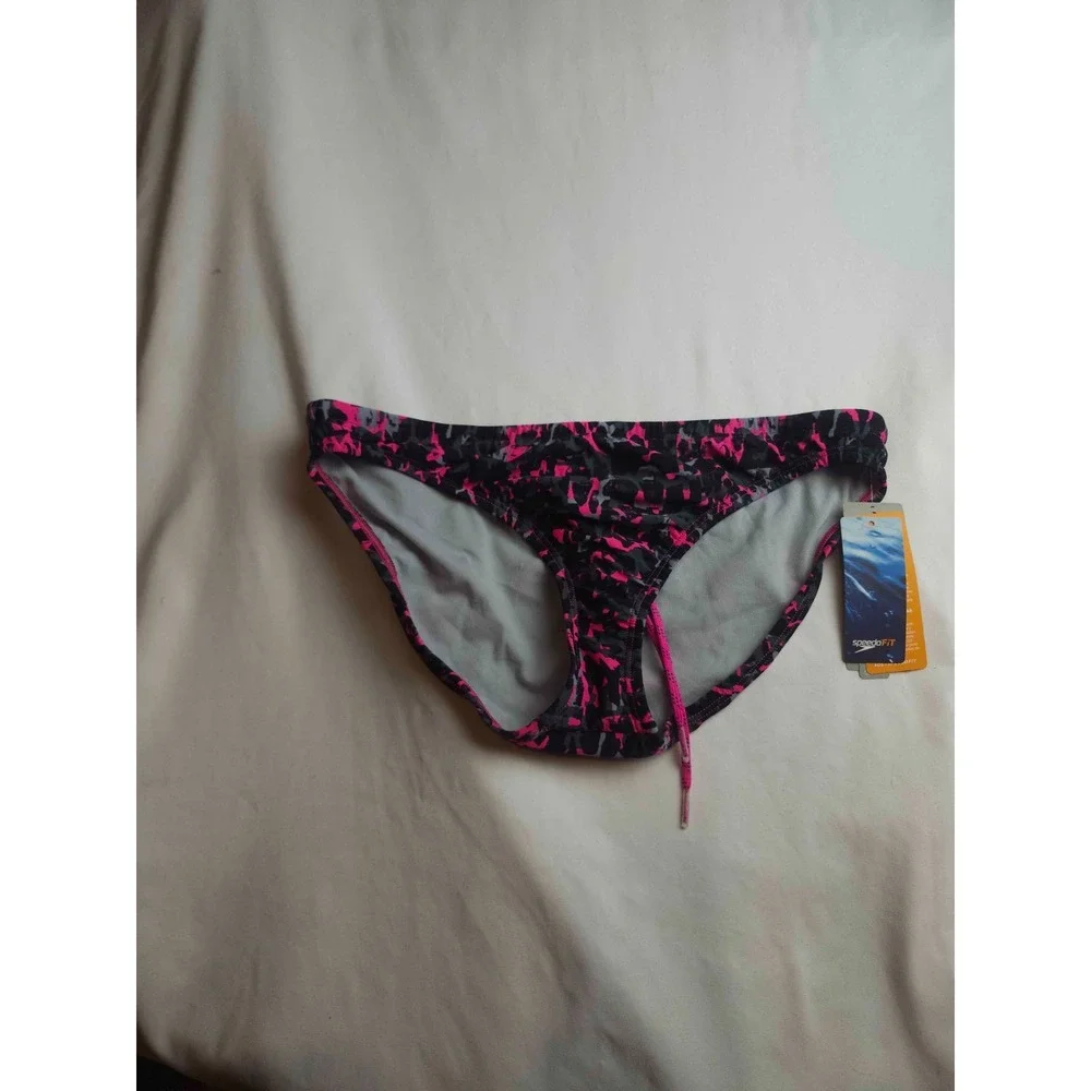 Speedo Endurance Lite Bikini Womens Size 12 Black Pink Camouflage Athletic NWT